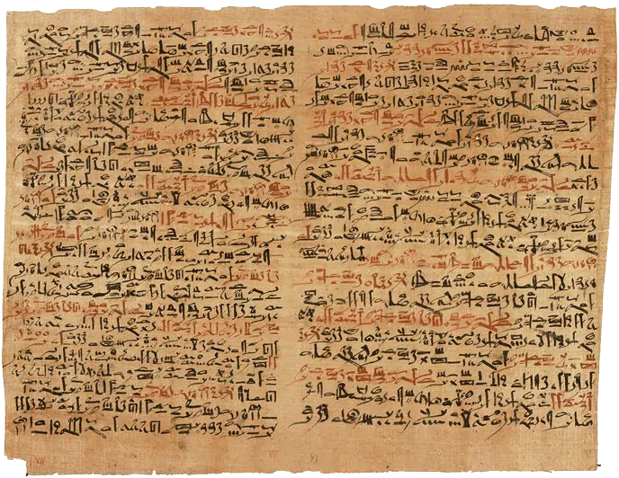 Papyrus from Ancient Egypt with one of the first examples of medical transcription describing wound care.