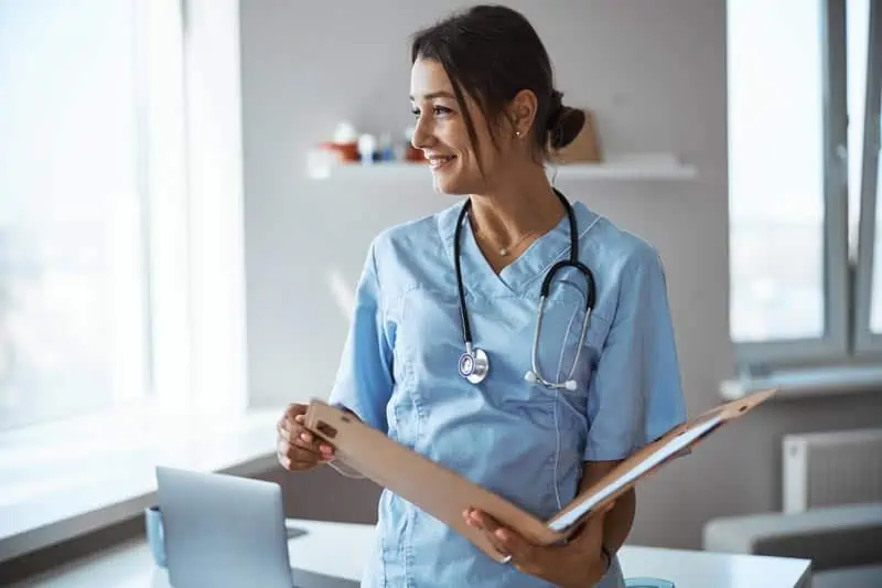 Relaxed doctor who doesn't have to multi-task with her patients.